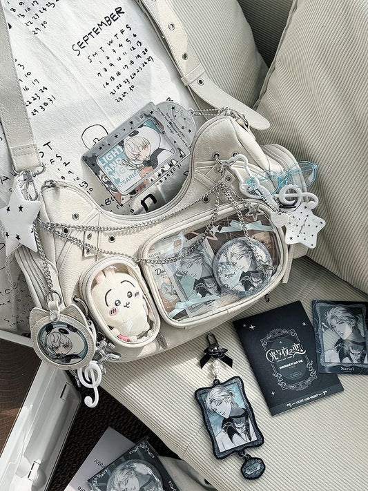 Chain Ear Crossbody Cat Details Bag with Design Ita PU White