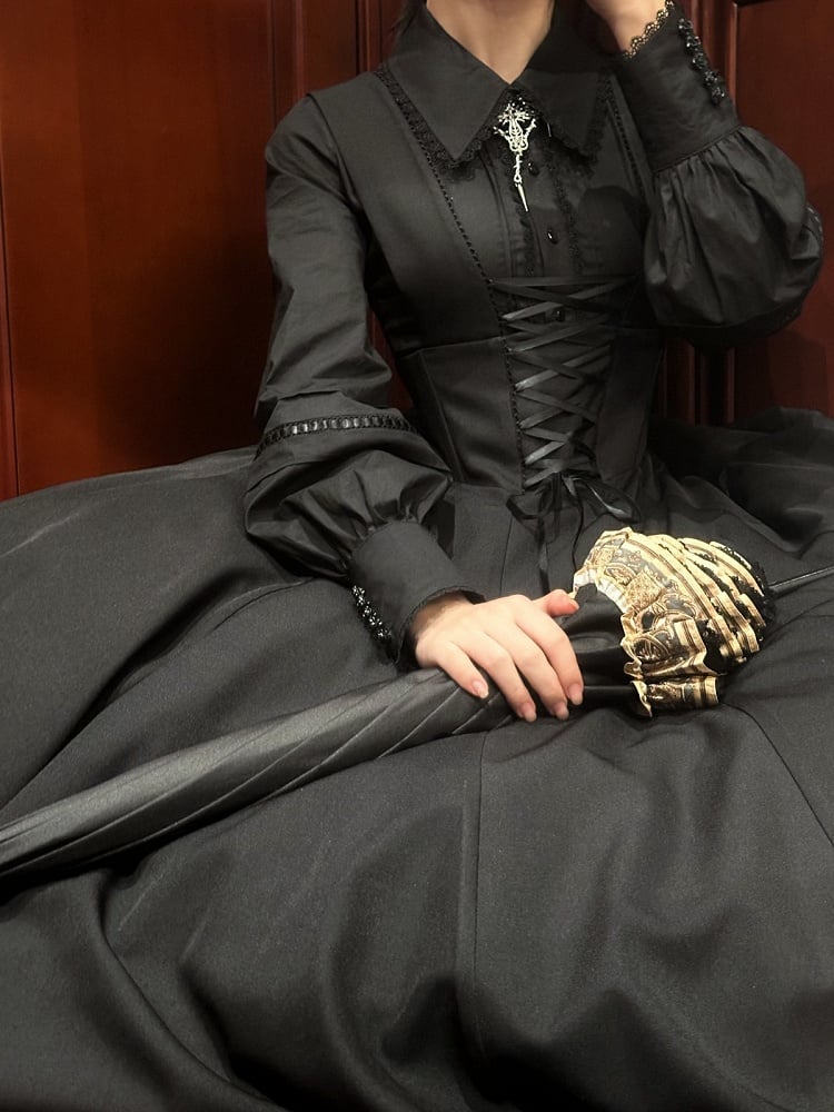 High Skirt Waist Gothic Lolita Shoulder Straps Black with