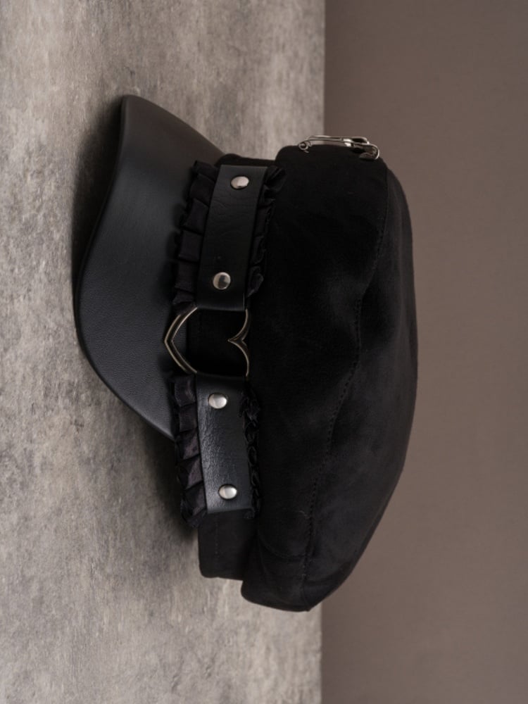 Ruffled Pin Hat Beret Decorated Black Trim Gothic