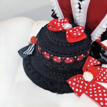 Mini Bunny Lolita Details Decorated Ears Sweet Red/Black Strawberry Bowknot Hat