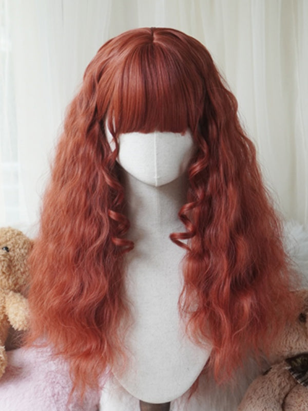 Karamell/Blond/Orange/Hellblonde lange gewellte Perücke mit vollem Pony