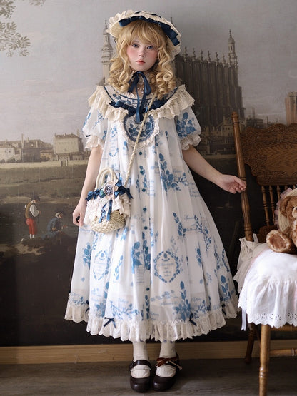 Poetry‌ Mulberry Lolita Print and Sizes Plus Available Loose Dress Blue