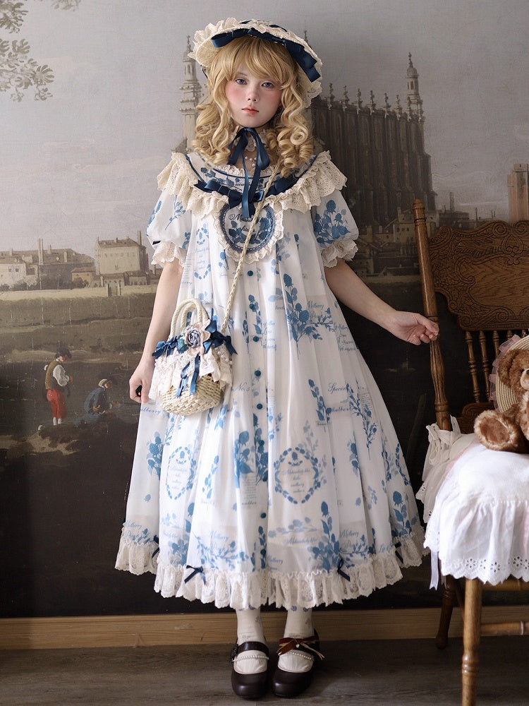 Loose Lolita Print Dress Plus Mulberry Sizes Poetry‌ and Blue Available