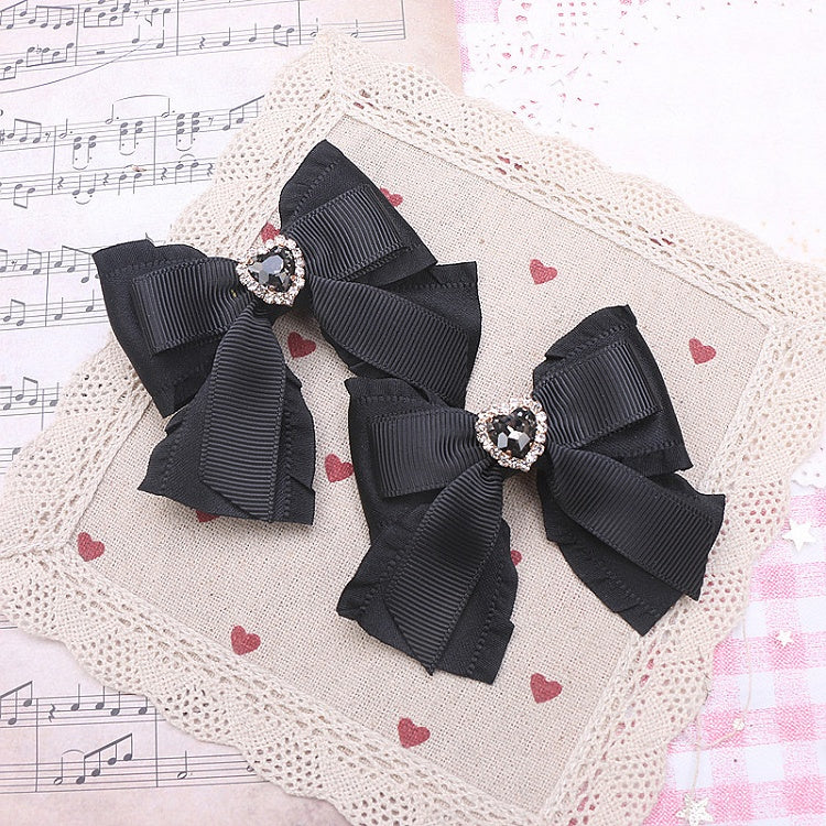 Rhinestone Jirai Hairclip / Heart Black Bowknot Pink Kei