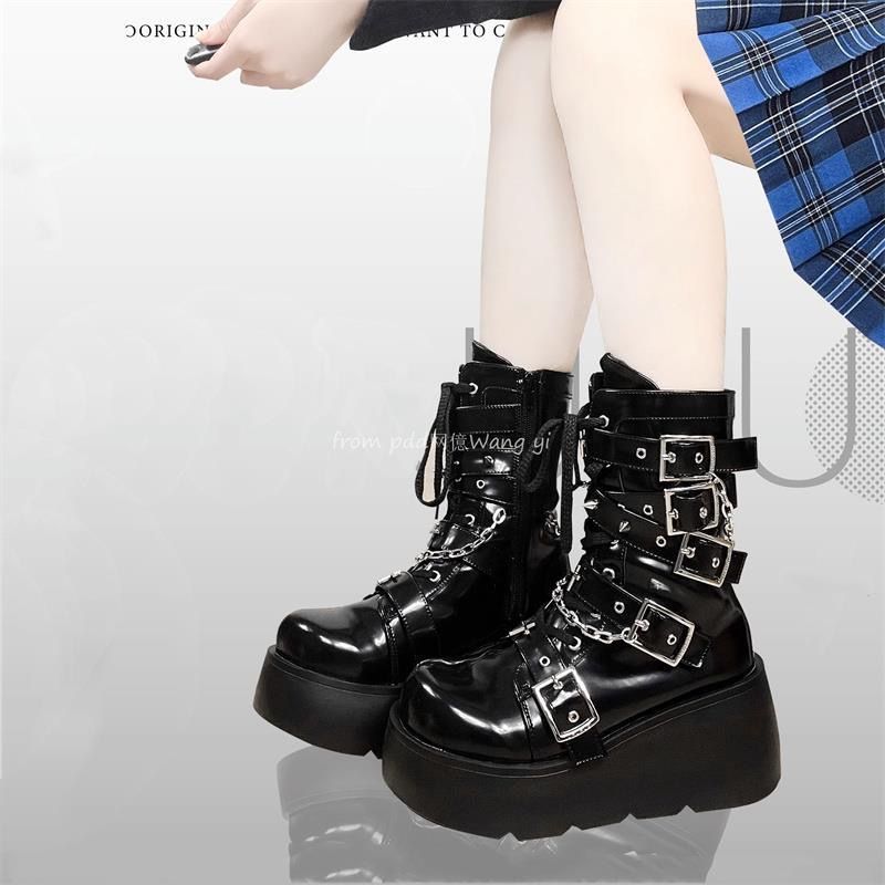 Night Rider Cross Platform Martin Boots – Y2K Thick Sole Round Toe Cool Ankle Boots | GURURU