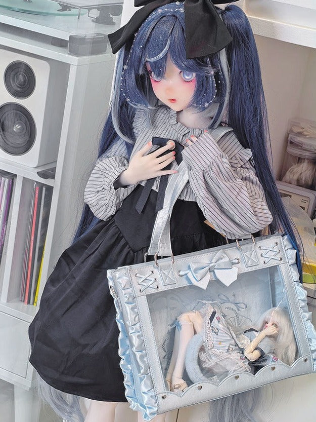 Blue Shoulder Bag with Bow and Ruffles for BJD Doll - Salt Tea