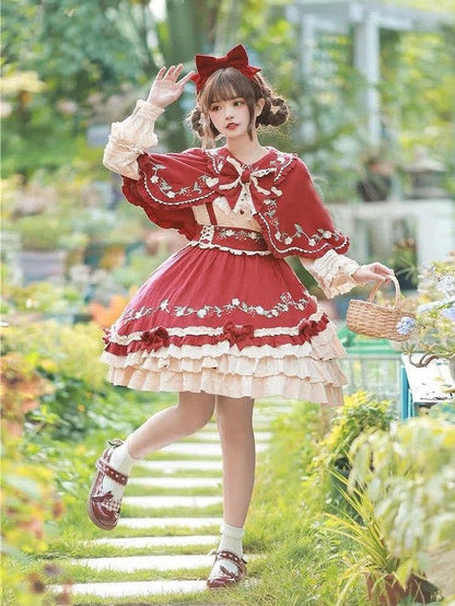 collar with Buttons Peter Sleeve Heart-shaped Country Blouse Pan Lolita and Apricot Ruffle Trim Long Cottagecre