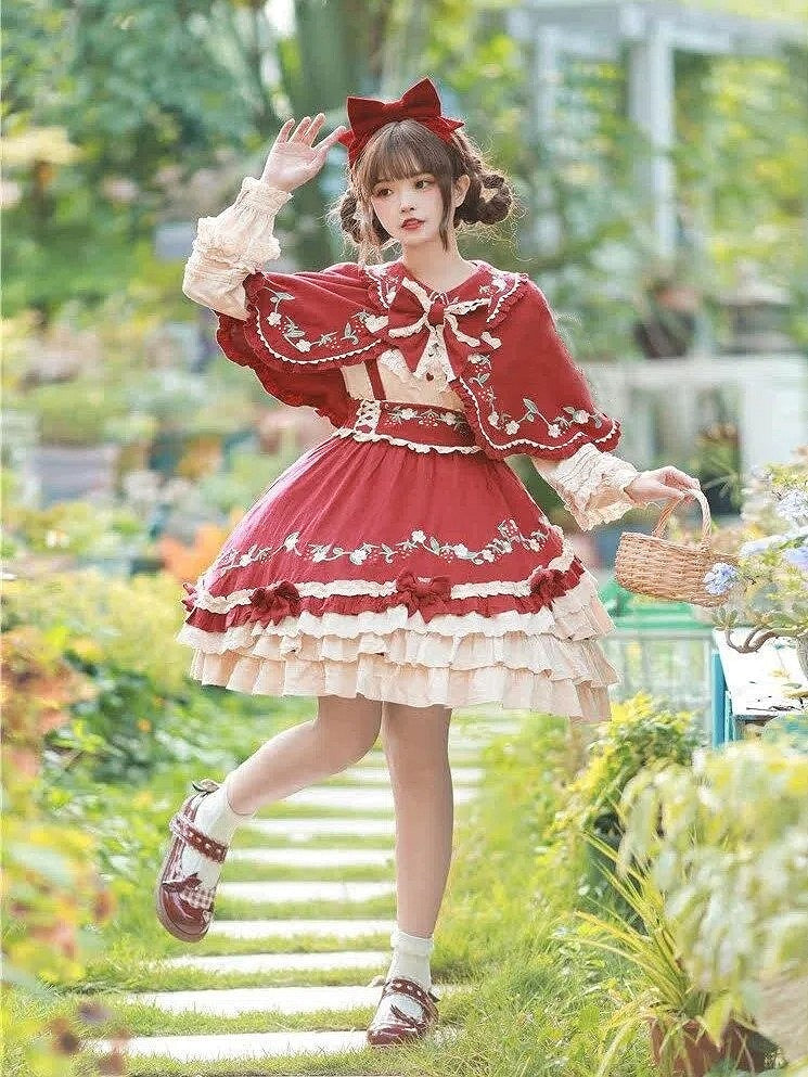 Sweet Bowknot with Strawberry Accents Red Lolita KC Wine
