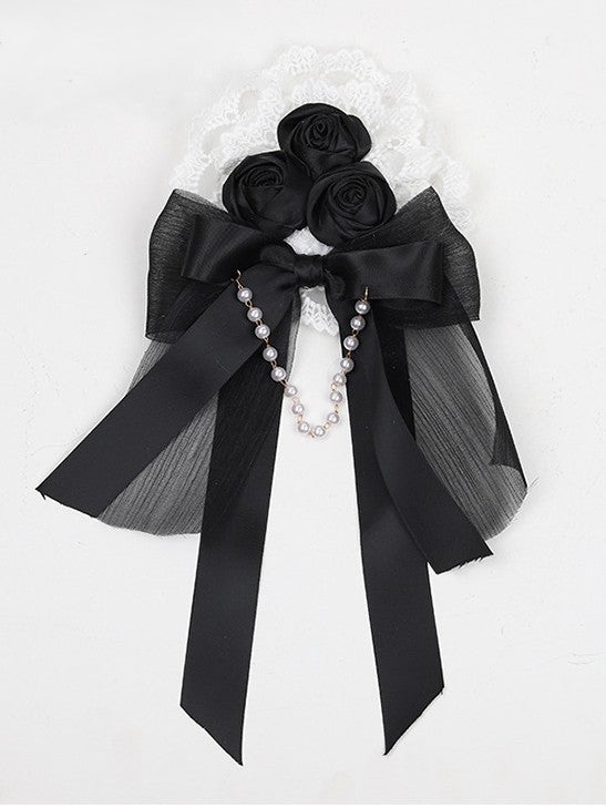 Lace Black Hairclip/Brooch Bowknot Lolita White Rose