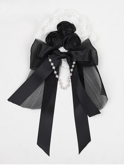 Lace Black Hairclip/Brooch Bowknot Lolita White Rose