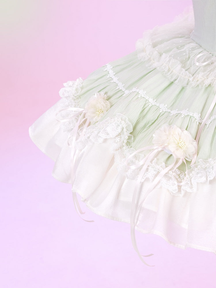 Fairy Light Green Boned Corset Waist Dress - Princess Lolita Jumper Skirt with Flowers - DevilInspired Exclusive Collection