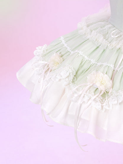 Fairy Light Green Boned Corset Waist Dress - Princess Lolita Jumper Skirt with Flowers - DevilInspired Exclusive Collection