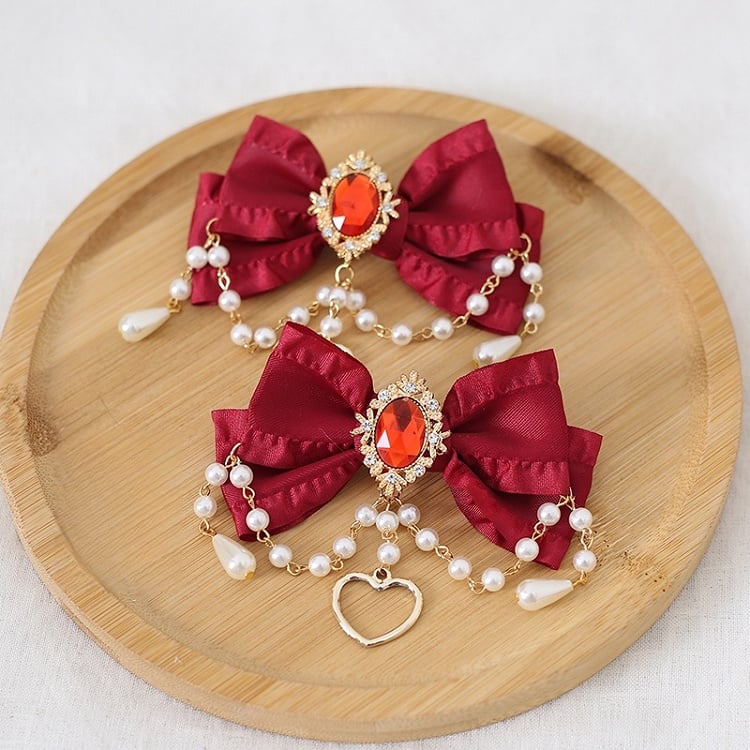 Pair 13 Bowknot Heart Chain Of Colors And Charm Hairclips Bead Gorgeous A