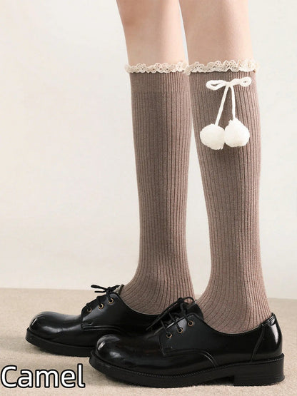 Lolita Socks Calf (5 Decor Colors) Pom-Pom