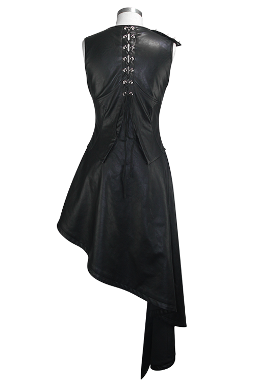 Asymmetric Zipper Leather Mini Dress Punk Sleeveless