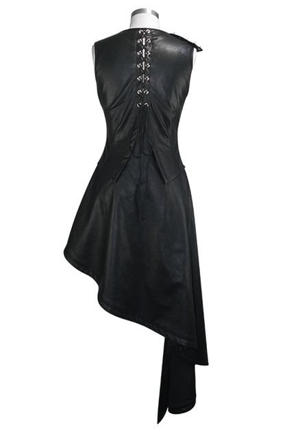 Asymmetric Zipper Leather Mini Dress Punk Sleeveless