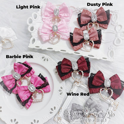 Spitzenfarben Herz Charm Strass Akzent 15 Kei Haarspangen Jirai Schleife