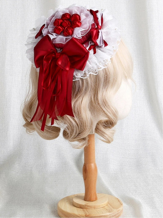 Ruffled Rose Red Mini Hat Lace