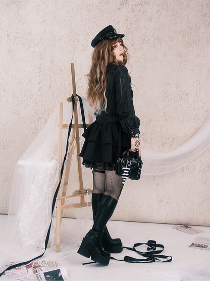 Charms Plus with Striped Y2K Chains Size Top Black Gothic Cross Bead