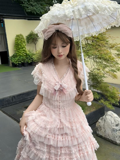 Mesh Set Pink Vest Cotton Lolita Belt Elegant Dotted Waist - Multi-layered Tulle Skirt Classic +