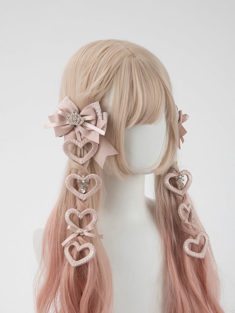 Heart Jirai Kei Dangle Black) Pink Hair Set 2-Color Clip (Pastel