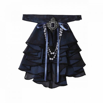 Langes Hemd - Schwarzes Ouji-Blau + Ärmel, Weste, Jabot, Full und Prince-Shorts, Lolita-Set