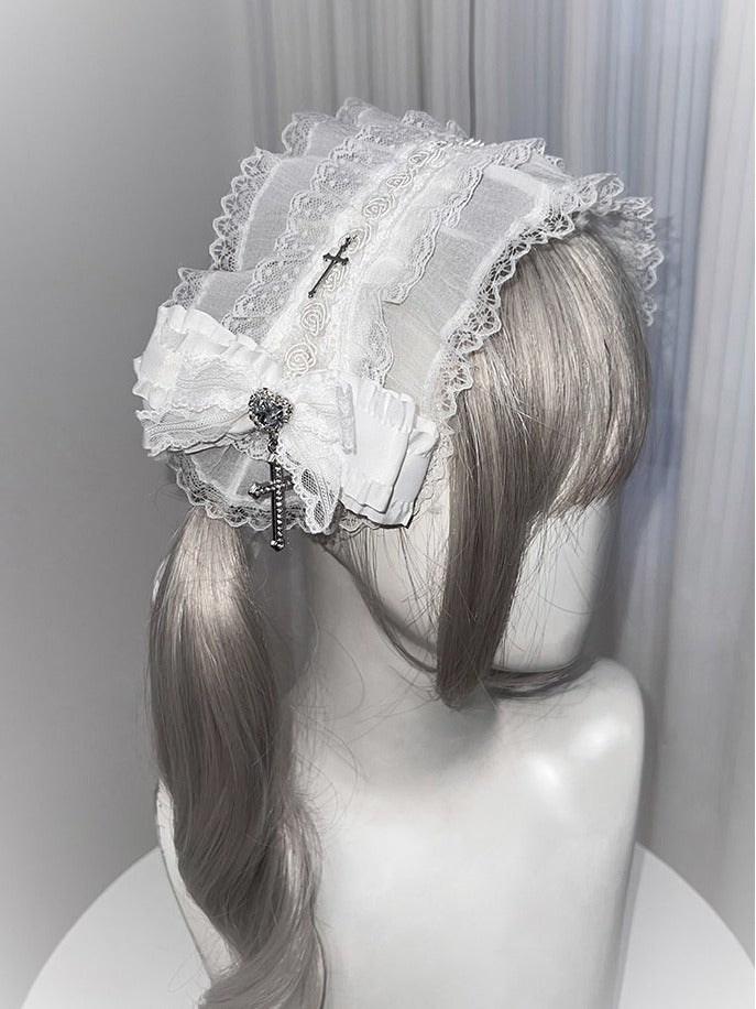 2-Color Gothic Cross Bow Hairband with Lace - Tan Tuan