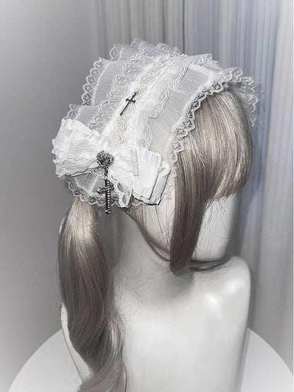2-Color Gothic Cross Bow Hairband with Lace - Tan Tuan