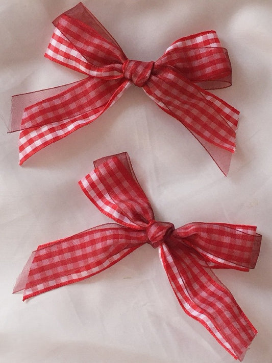 Bow White Hairclip Red Gingham Lolita