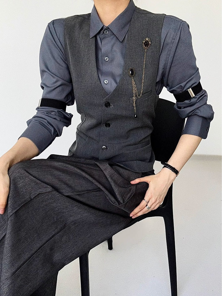 Long Button Cuffs Ouji Shirt Pointed Flat Gray Sleeve Modal Lolita with Dark Collar Unisex