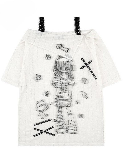 Y2K Girl Cutout And White Detail Cartoon Cat Design