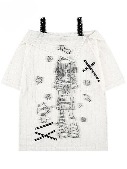 Y2K Girl Cutout And White Detail Cartoon Cat Design