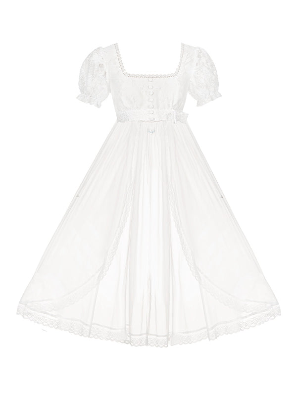 袖 + トップ パフとスクエアオーバーレイ クロップド 取り外し可能なネックライン ホワイト