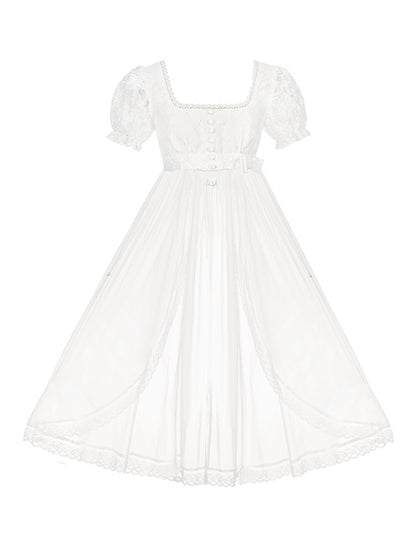 袖 + トップ パフとスクエアオーバーレイ クロップド 取り外し可能なネックライン ホワイト