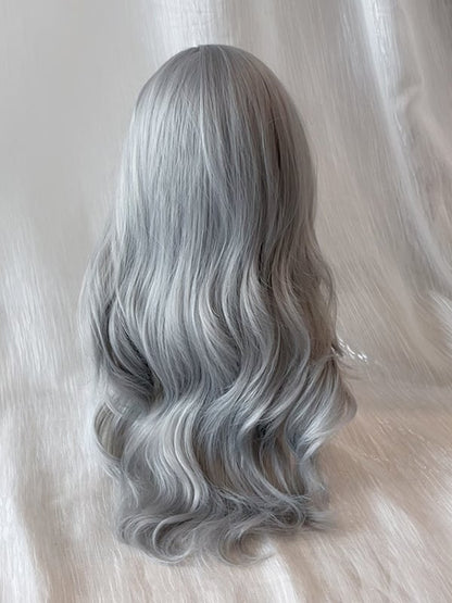 Wig Curtain Gray 68CM Smoky Wavy with Bangs