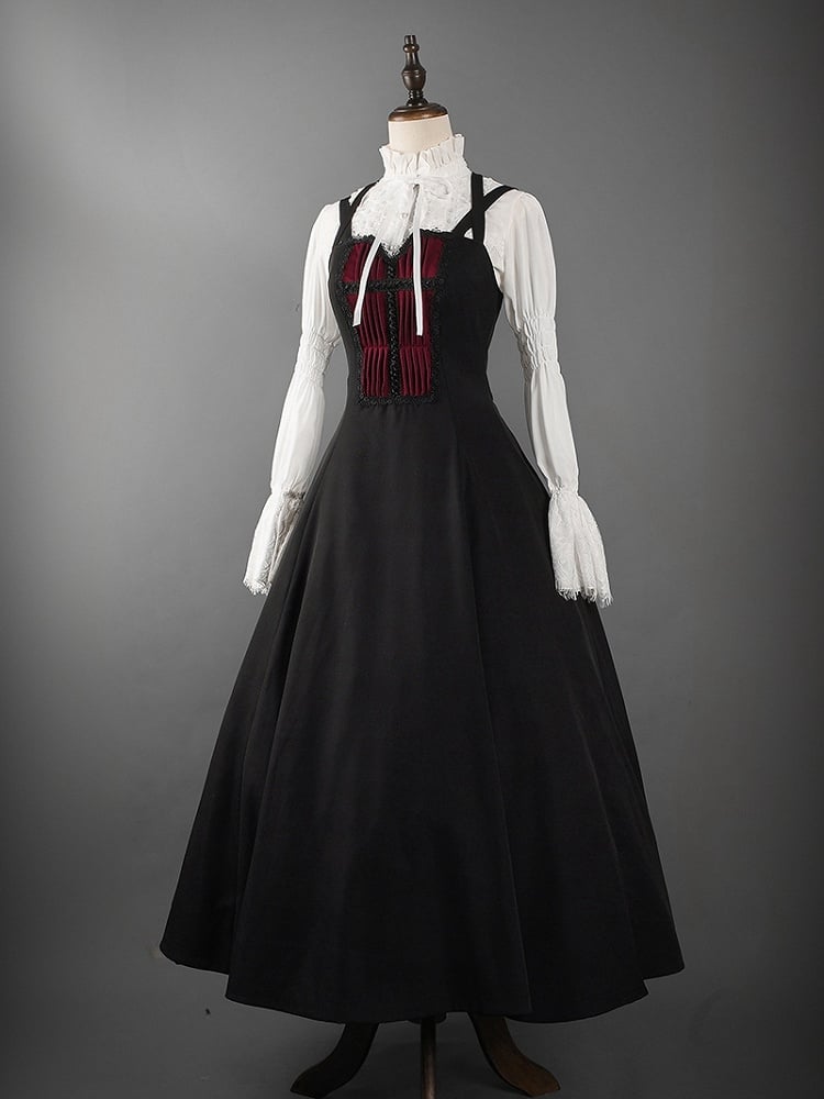 Red Pleated Bodice Black Gothic Lolita Jumper Skirt