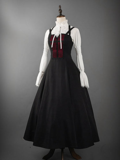 Red Pleated Bodice Black Gothic Lolita Jumper Skirt