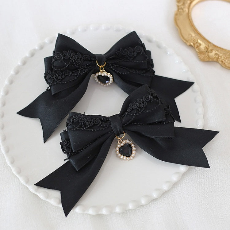 of Pair Lace Bowknot Charm A with Decorations Heart Colors Black 9 Hairclips