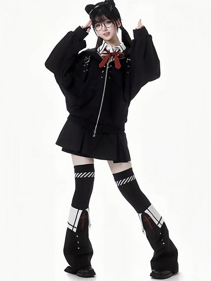 ベルト付きブラックミニ裏地付きスカート