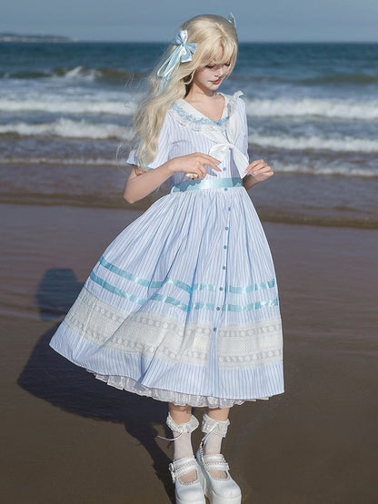Sailor Muster Verfügbar Plus Blau Lolita Kleid Größen Meer Kragen Jacquard Sommer Gestreiften Shell