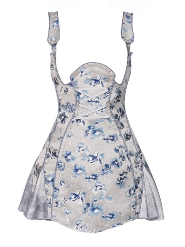 Staubblaues geblümtes Jacquard-Overallkleid „Corpse Bride“