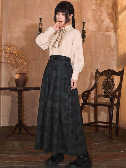 Detachable Leaf - Print Bow Tie Apricot Shirt Set