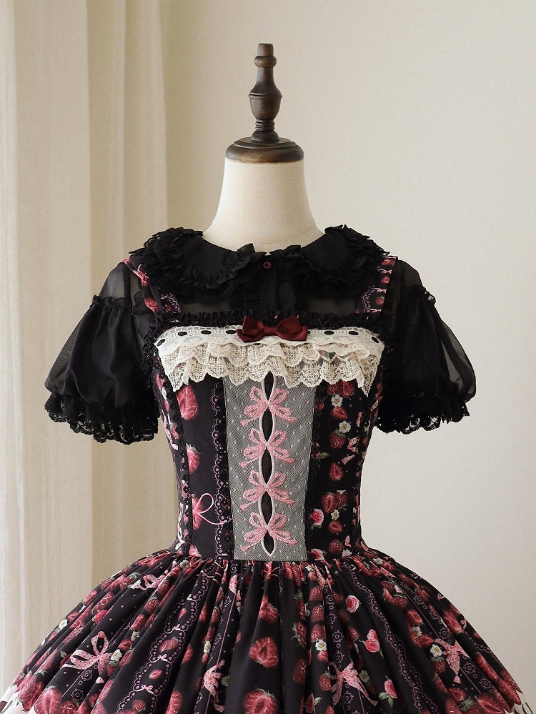 Gray/Pink Sweet Short Puff Sleeve Lolita Blouse