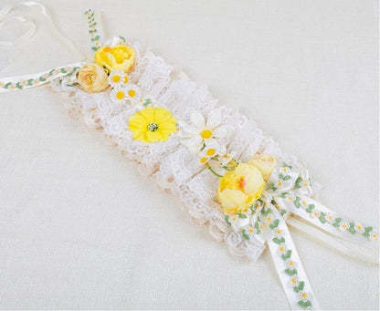 White Yellow Floral Hairband Embroidery Lace