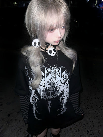 and Dark Top Sleeves Print Faux Gothic Black Two-Piece Striped Fantasy with