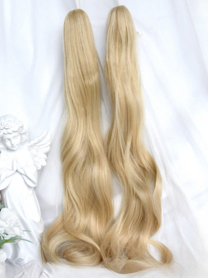 Blonde kurze Bob-Perücke mit Pony + 60 cm, doppelte Pferdeschwanz-Krallenclips