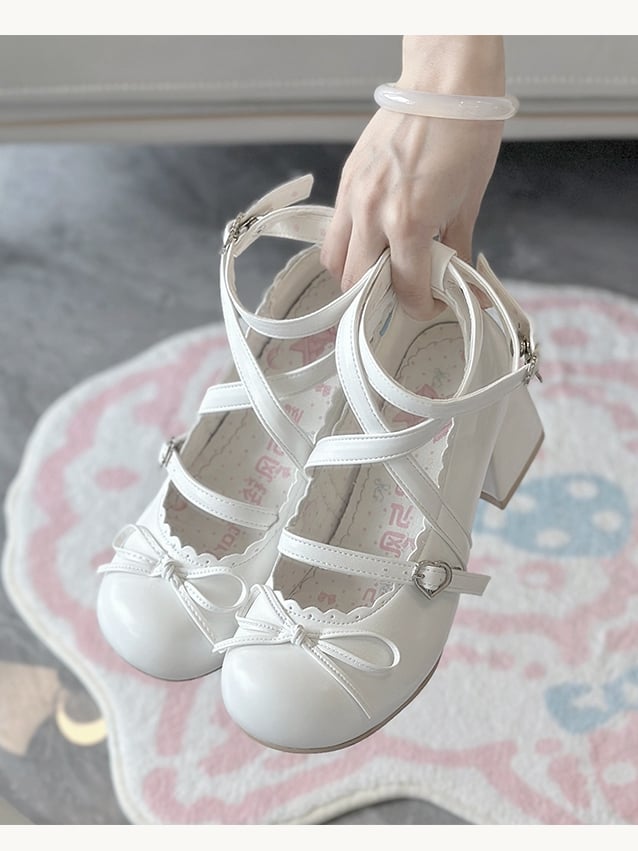 Heel Comfort - Block Mid Jane PU Shoes White Mary