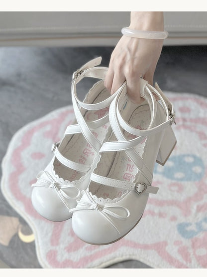 Heel Comfort - Block Mid Jane PU Shoes White Mary