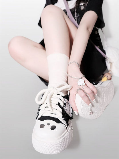Sneakers Cute Black Ghost Platform Canvas and White