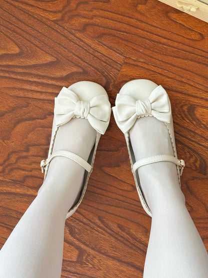 Sweet Bow White Snap with Janes Accents Closure Lolita Low-heel Mary
